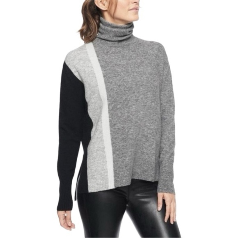 ATHLETA Transit Colorblock Merino Wool Turtleneck Cozy Sweater Size XS
